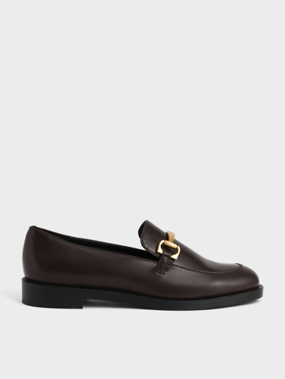Charles & Keith Metallic Accent Loafers In Dark Brown