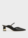Charles & Keith Metallic Sculptural Heel Mules In Black