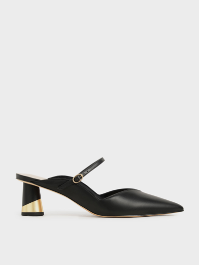 Charles & Keith Metallic Sculptural Heel Mules In Black
