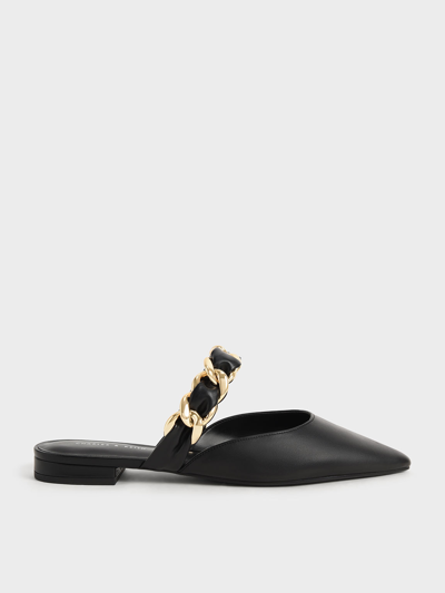 Charles & Keith Braided Chain-link Flat Mules In Black