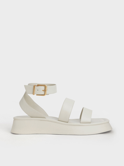 Charles & Keith Square Toe Ankle-strap Sandals In Chalk
