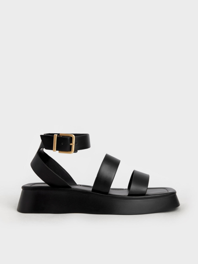 Charles & Keith Square Toe Ankle-strap Sandals In Black