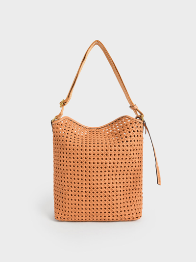 Charles & Keith Cecily Woven Large Shoulder Bag In Pumpkin