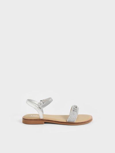 Charles & Keith - Girls' Metallic Accent Glittered Sandals In Silver