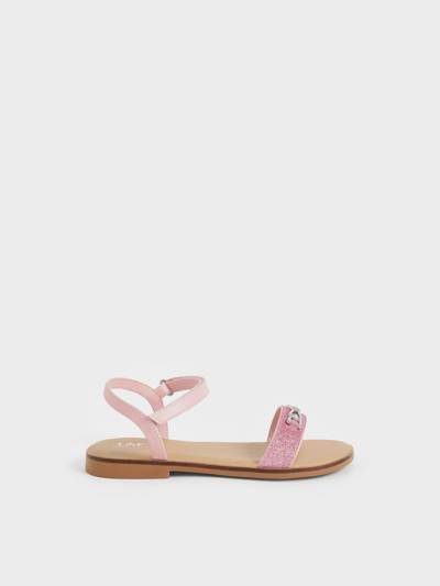 Charles & Keith - Girls' Metallic Accent Glittered Sandals In Pink