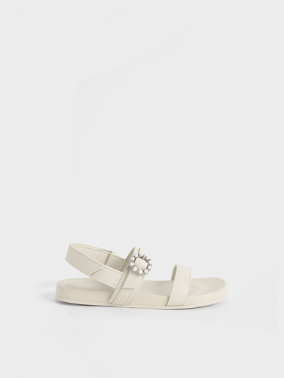 Charles & Keith - Girls' Bead-embellished Back-strap Sandals In Chalk