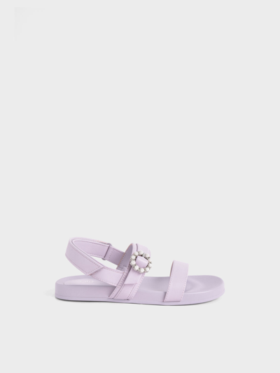 Charles & Keith - Girls' Bead-embellished Back-strap Sandals In Lilac