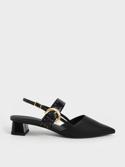 Charles & Keith Studded Buckled Slingback Pumps In Black