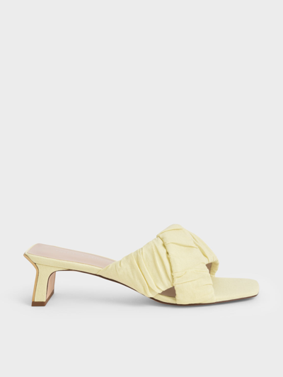 Charles & Keith Linen Asymmetric Ruched Mules In Yellow