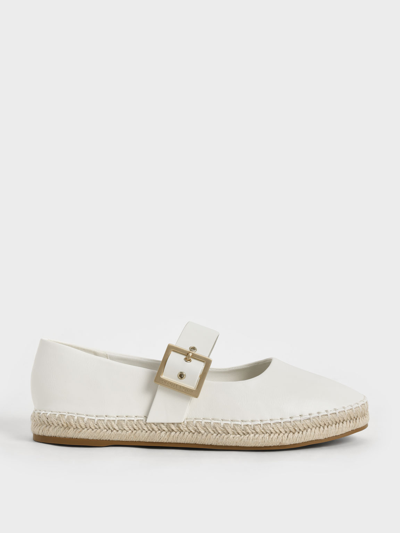 Charles & Keith Buckled Espadrille Flats In White
