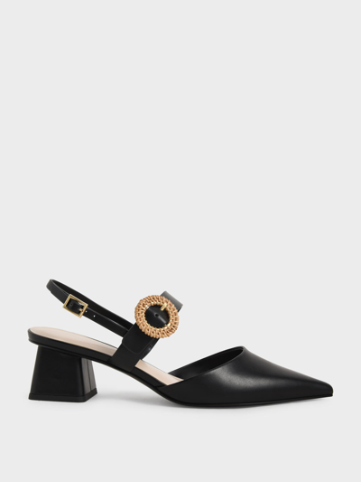 Charles & Keith Woven Buckle Slingback Heeled Pumps In Black