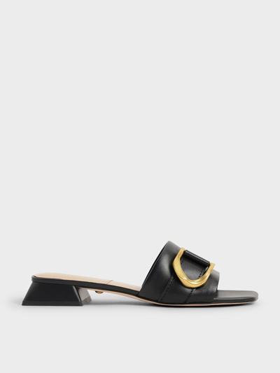 Charles & Keith - Gabine Buckled Leather Mules​ In Black