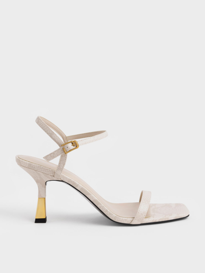 Charles & Keith Snake-print Ankle-strap Heeled Sandals In Animal Print White
