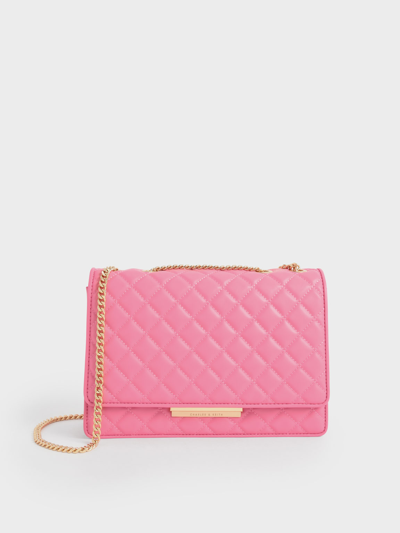 Charles & Keith Double Chain Handle Quilted Bag In Pink