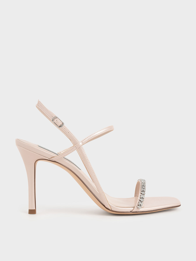 Charles & Keith Gem-embellished Strappy Sandals In Nude