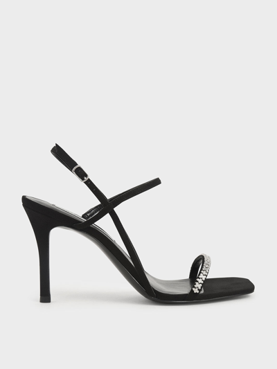 Charles & Keith Textured Gem-embellished Strappy Sandals In Black