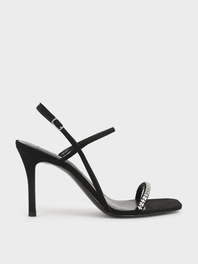 Charles Keith Textured Gem-embellished Strappy Sandals In Black