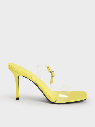 Charles & Keith Clear Strap Stiletto Heel Satin Mules In Lime