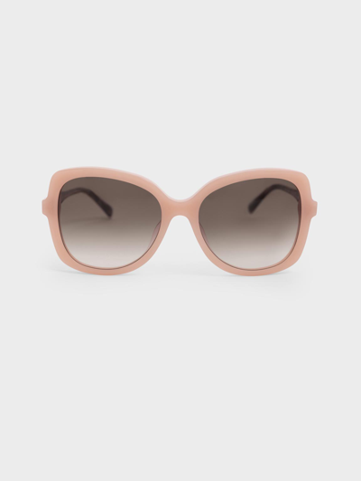 Charles & Keith Recycled Acetate Butterfly Sunglasses In Pink