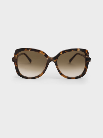 Charles & Keith Recycled Acetate Tortoiseshell Butterfly Sunglasses In T. Shell