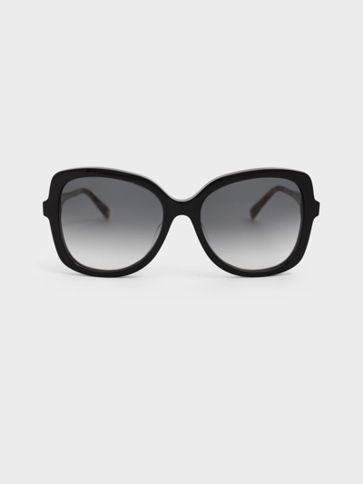 Charles & Keith Recycled Acetate Butterfly Sunglasses In Black