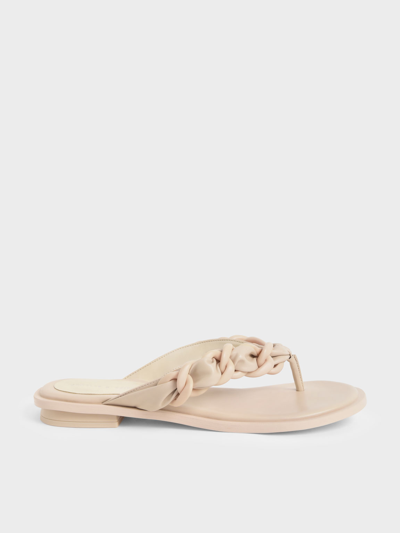 Charles & Keith Braided Chain-link Strap Thong Sandals In Chalk