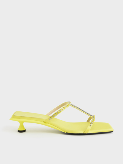 Charles & Keith Recycled Polyester Gem-embellished Mules In Lime