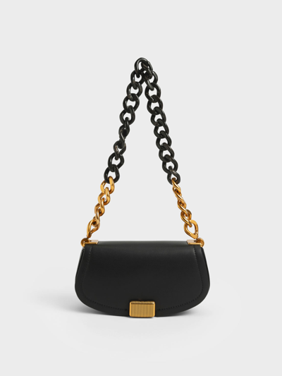 Charles & Keith Sonnet Two-tone Chain Handle Shoulder Bag In Black