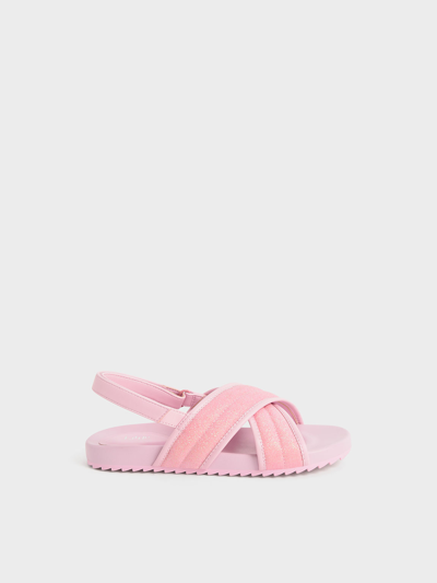 Charles & Keith - Girls' Glittered Back-strap Sandals In Light Pink