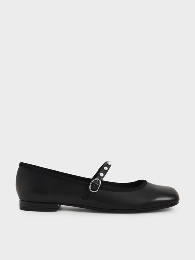 Charles & Keith Bead Embellished Mary Jane Flats In Black