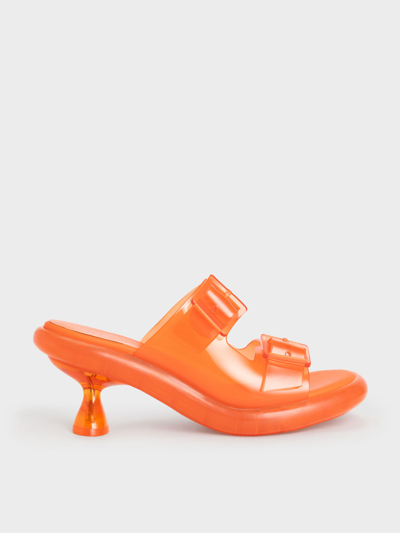 Charles & Keith Madison Double Buckle See-through Mules In Orange