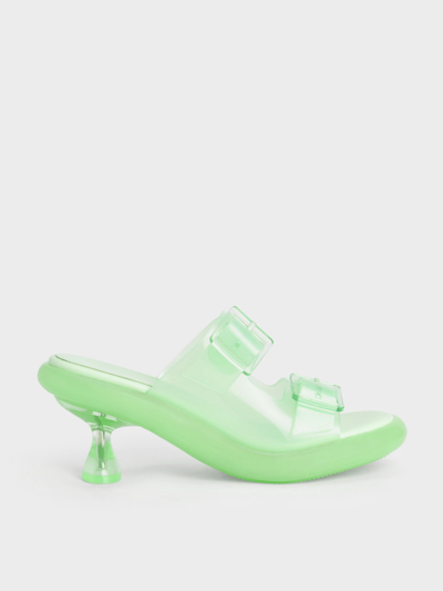 Charles & Keith Madison Double Buckle See-through Mules In Green