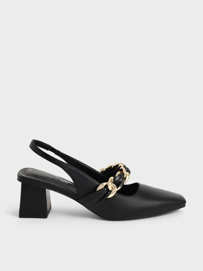 Charles & Keith Braided Chain-link Slingback Pumps In Black