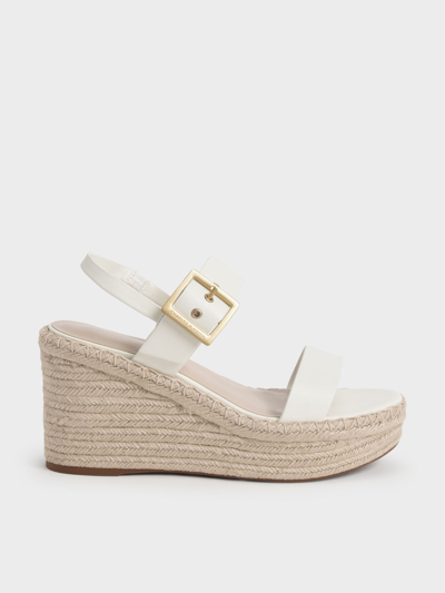 Charles & Keith Buckled Espadrille Wedges In White