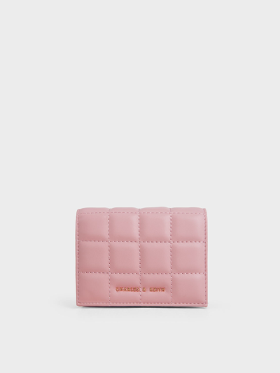 Charles & Keith Quilted Mini Short Wallet In Pink