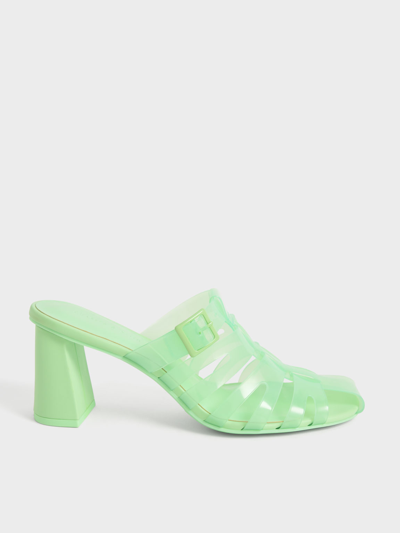 Charles & Keith Madison See-through Caged Mules In Green