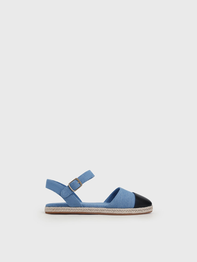 Charles & Keith Girls' Two-tone Ankle-strap Denim Espadrilles In Blue