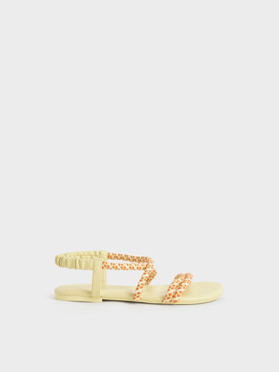 Charles & Keith Girls' Printed-rope Slingback Sandals In Yellow