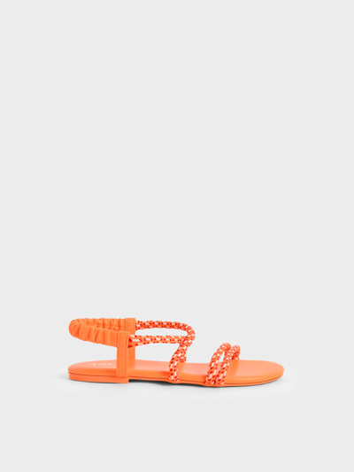 Charles & Keith Girls' Printed-rope Slingback Sandals In Orange