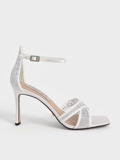 Charles & Keith - Blythe Mesh & Satin Embellished Sandals In White