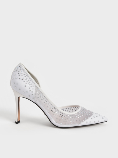 Charles & Keith - Blythe Mesh Embellished Half-d'orsay Pumps In White