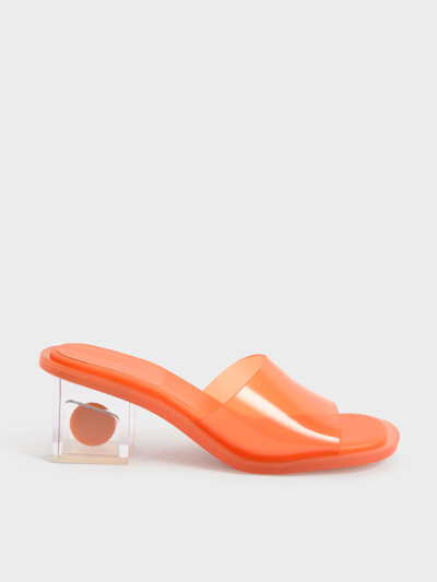 Charles & Keith Madison Clear Sculptural Heel Mules In Orange