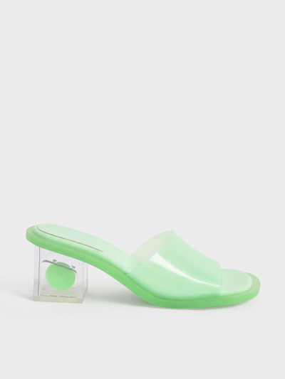 Charles & Keith Madison Clear Sculptural Heel Mules In Green