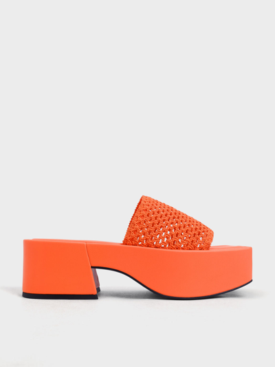 Charles & Keith Knitted Platform Wedges In Coral