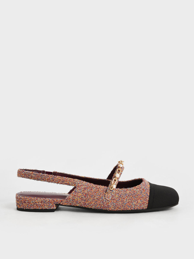 Charles & Keith Beaded Chain-link Terry Cloth & Grosgrain Slingback Mary Janes In Red
