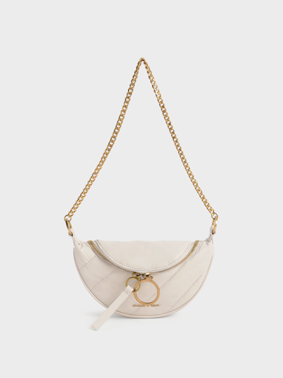 Charles & Keith Philomena Wrinkled-effect Half-moon Crossbody Bag In Ivory