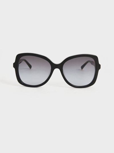 Charles & Keith Recycled Acetate Braided Temple Butterfly Sunglasses In Black