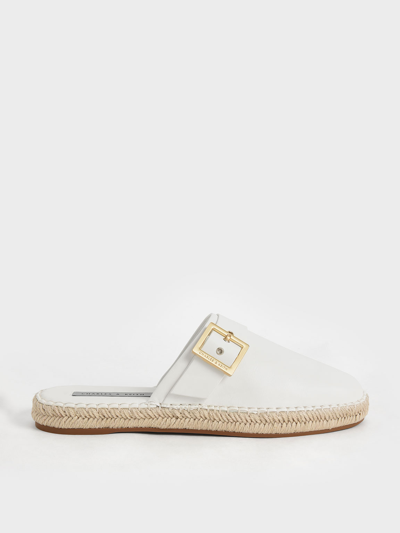 Charles & Keith Buckled Espadrille Mules In White