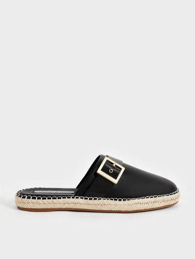 Charles & Keith Buckled Espadrille Mules In Black