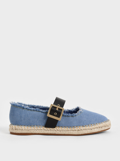 Charles & Keith Buckled Denim Espadrille Flats In Blue